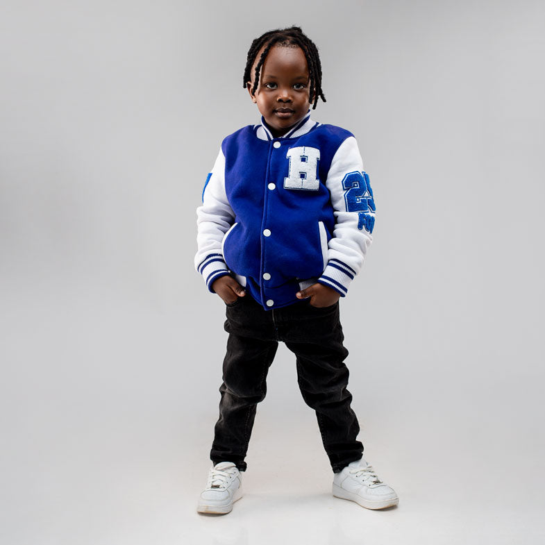 Kids Royal Blue & White Letterman Jacket