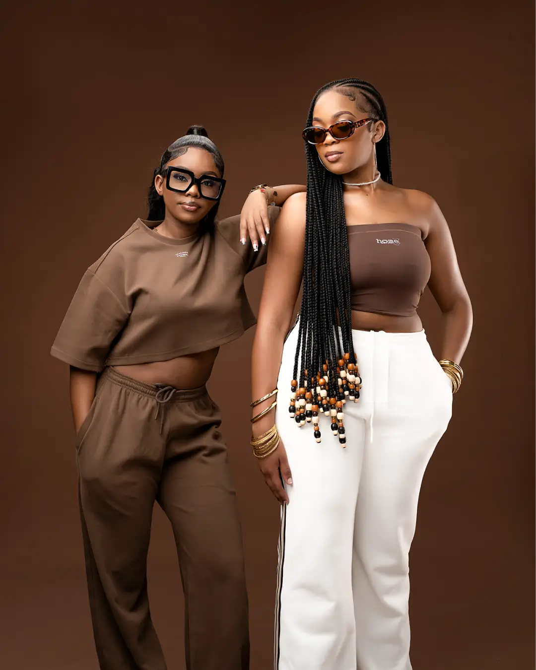 The Bestie Set Serene Cropped Tee + Pants - Dark Brown & Chocolate Brown Bandeau Top + Matubia Pants