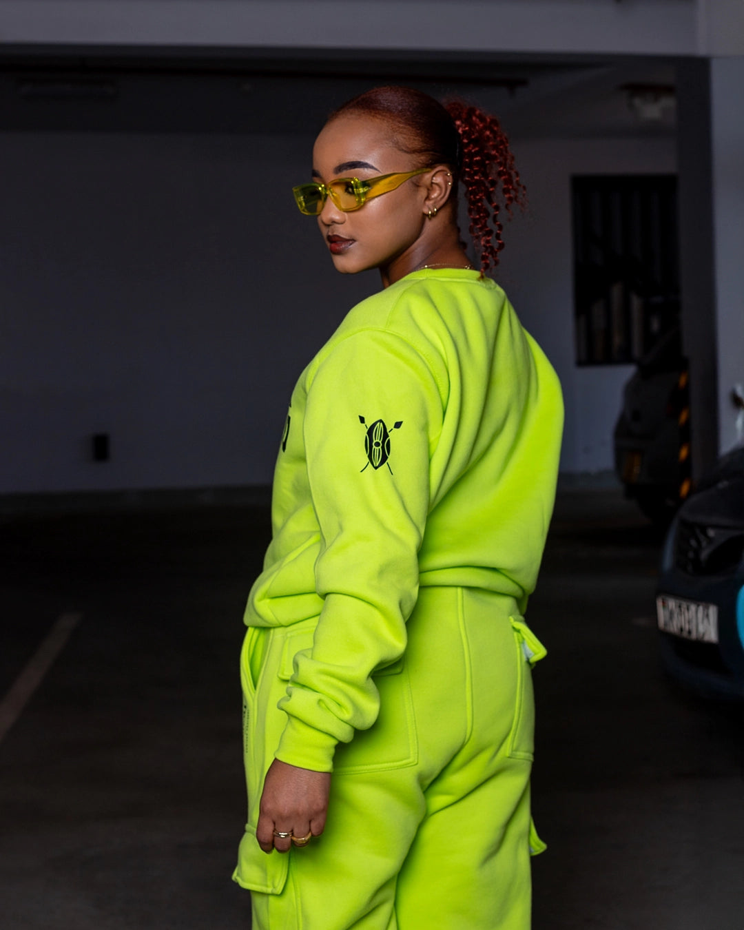 Lime Green Ignite Sweatshirt + Maven Pants + Slim Strap Vest Set