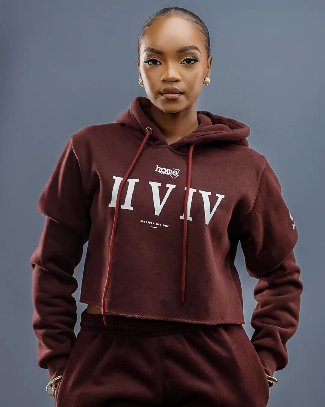 Cropped Hoodie - Burgundy (Heavy Velvet Fabric)
