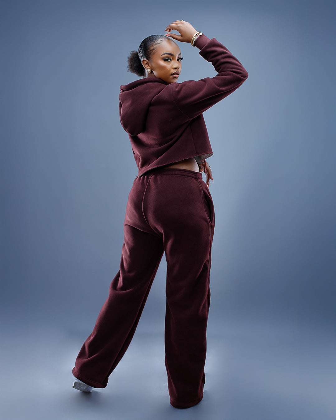 Cropped Hoodie – Deep Scarlet (Heavy Velvet Fabric)
