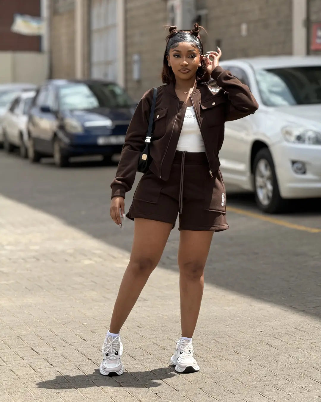 Espresso Kami Jacket + Cora Shorts Matching Set (Heavy Velvet Fabric)