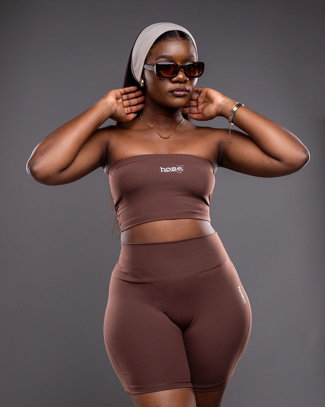 Chocolate Brown Cheeky Bandeau and Bike Shorts Set