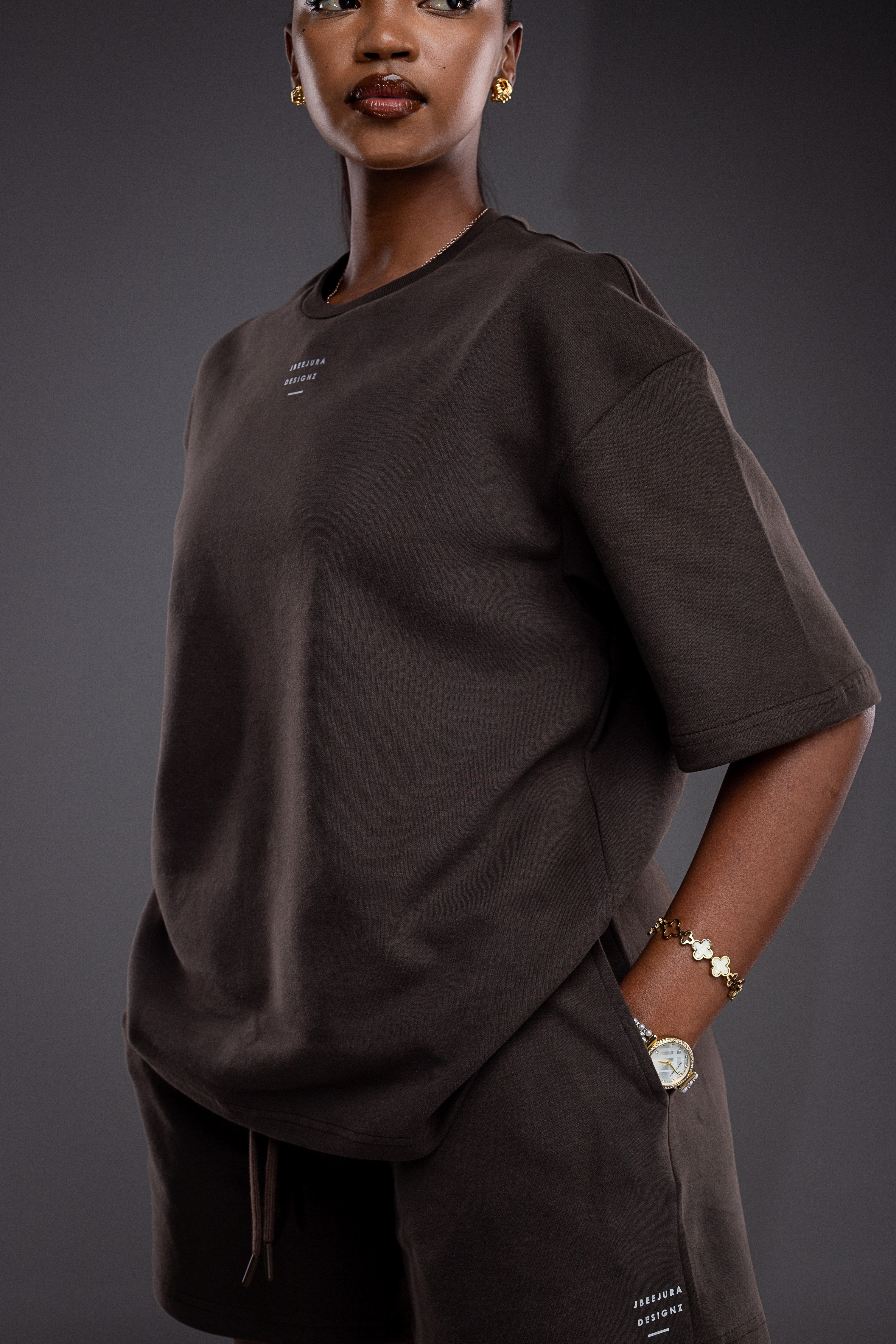 Serene Short and Drop Tee Set - Espresso