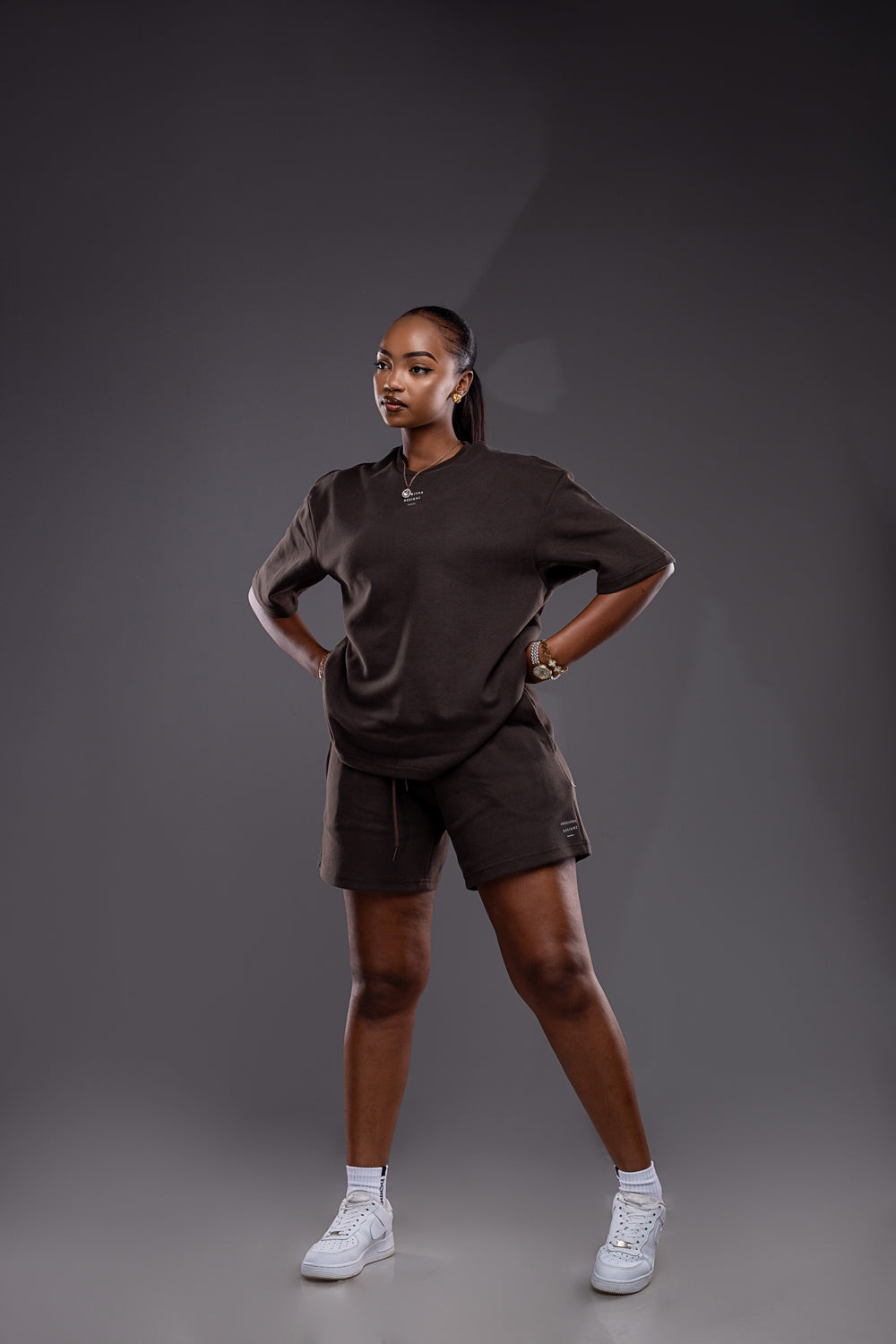 Serene Short and Drop Tee Set - Espresso