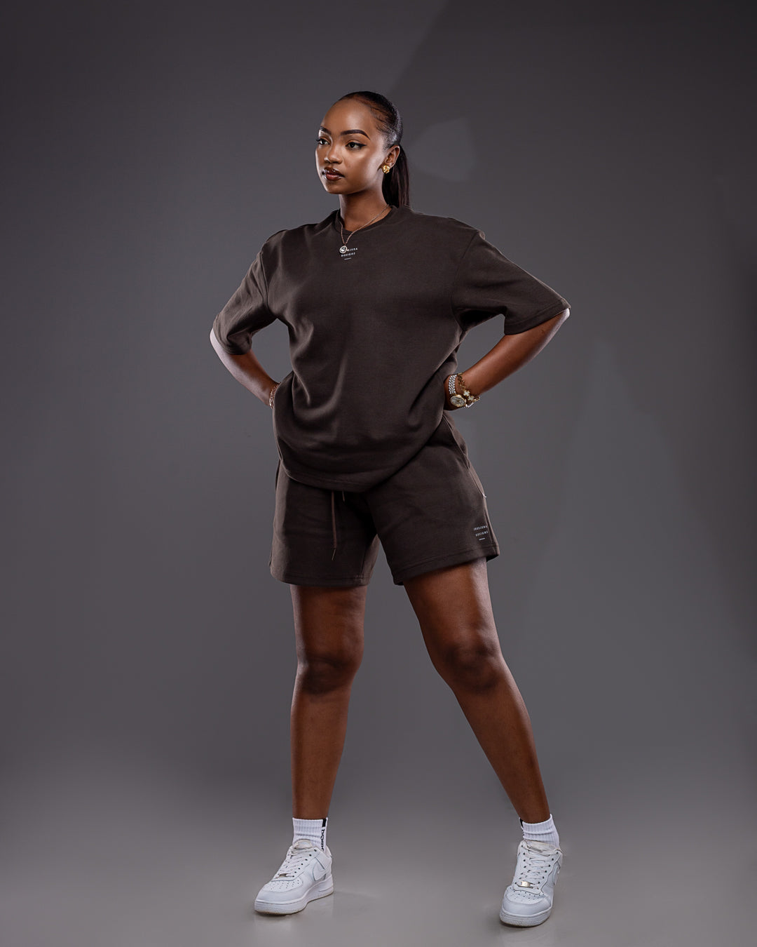 Serene Short and Drop Tee Set - Espresso