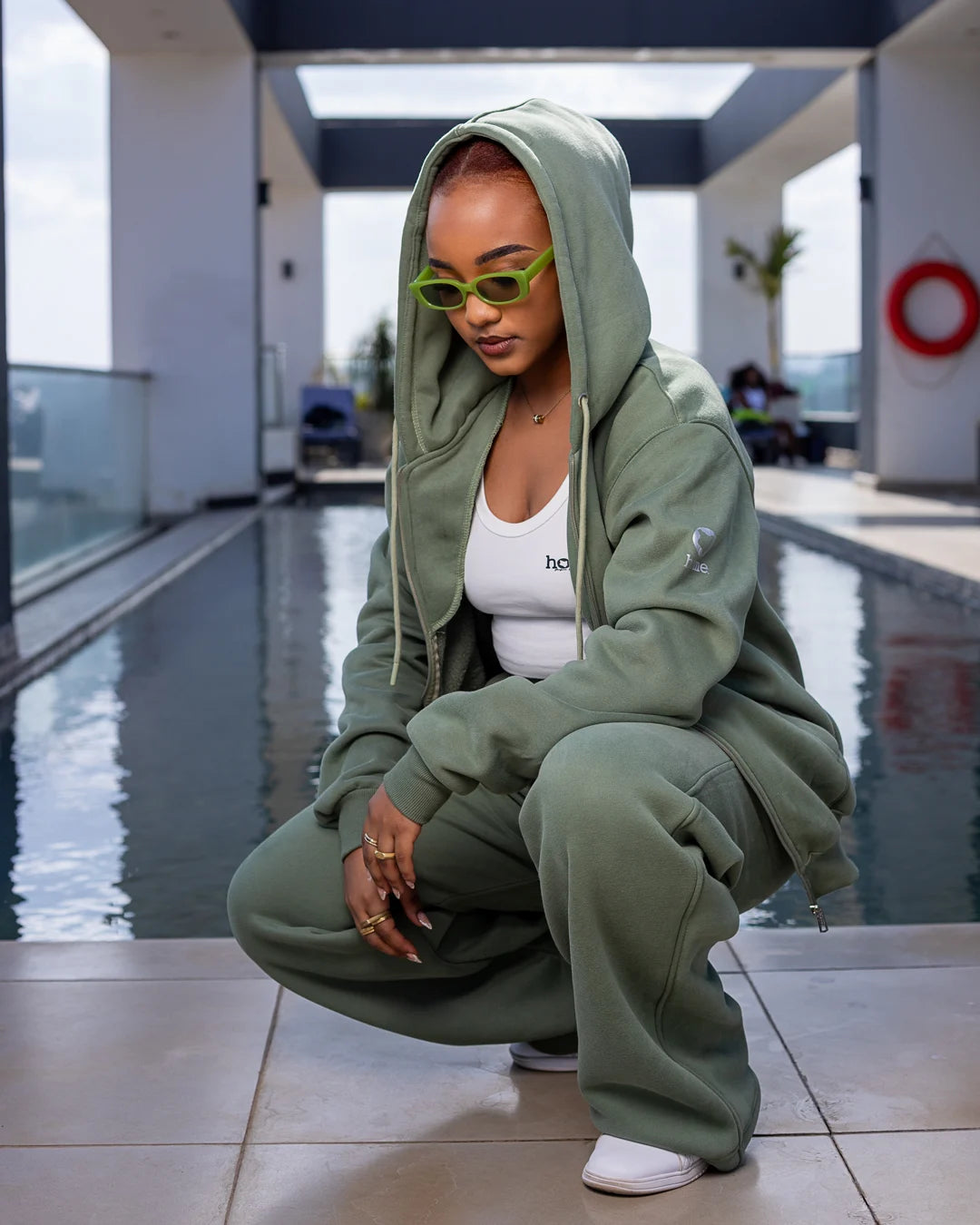 White Cheeky Mushie Vest + Finch Zipped Hoodie + Finch Cosy Pants Set