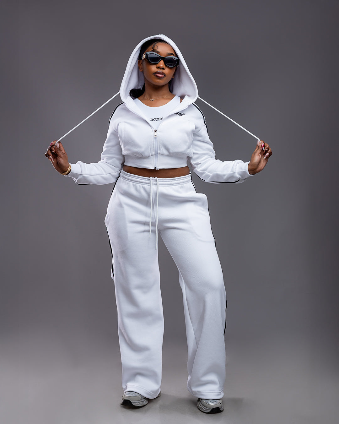 Cherie Crop Zipped Hoodie + Cherie Pants - White (NUVETRA™ Fabric)