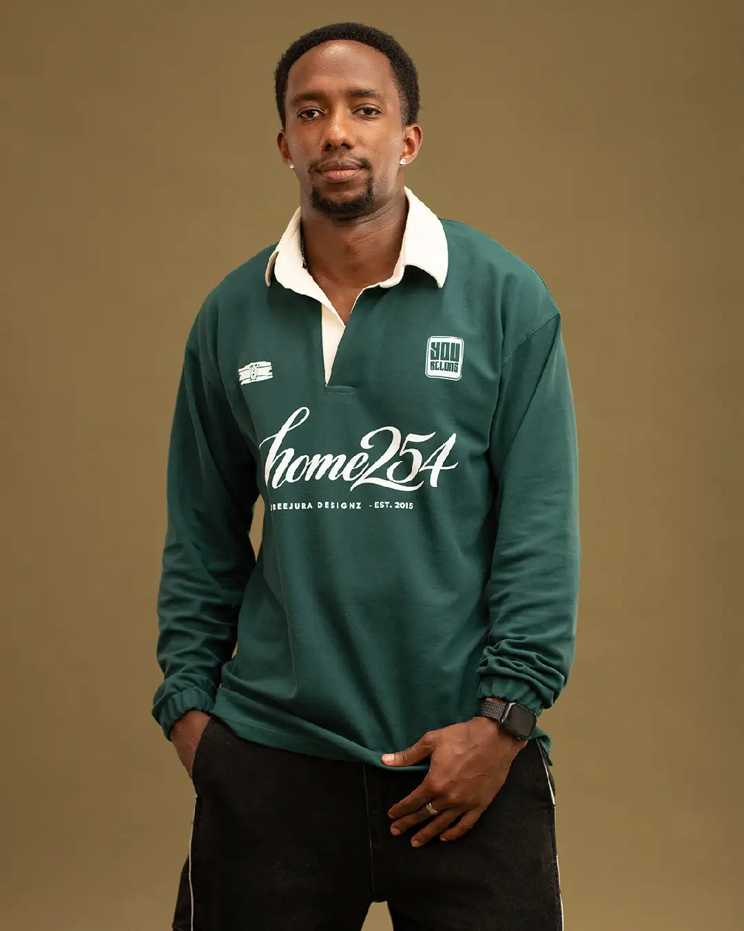 Homeground Block Rugby Polo — Rich Green + Cream