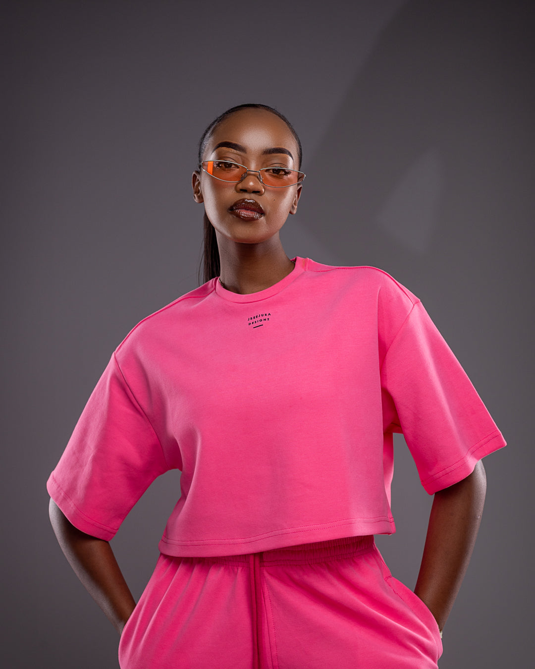 Serene Pants and Crop Tee Set - Hot Pink