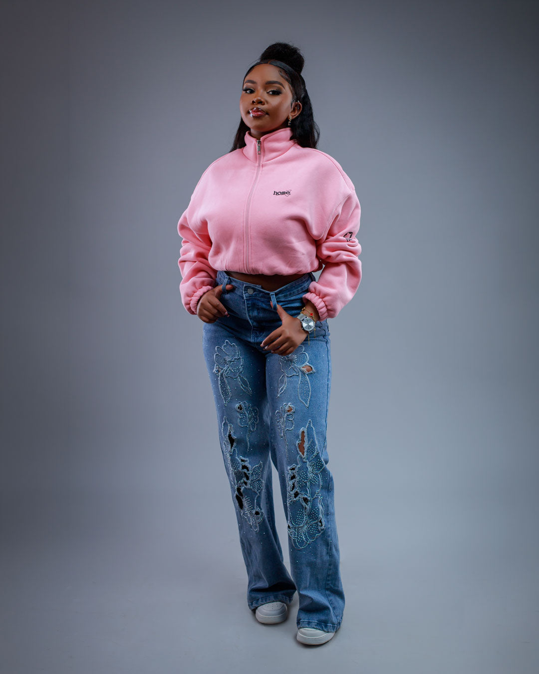 Moda Cropped Zip-Up Sweatshirt – Peach (Heavy Fabric)