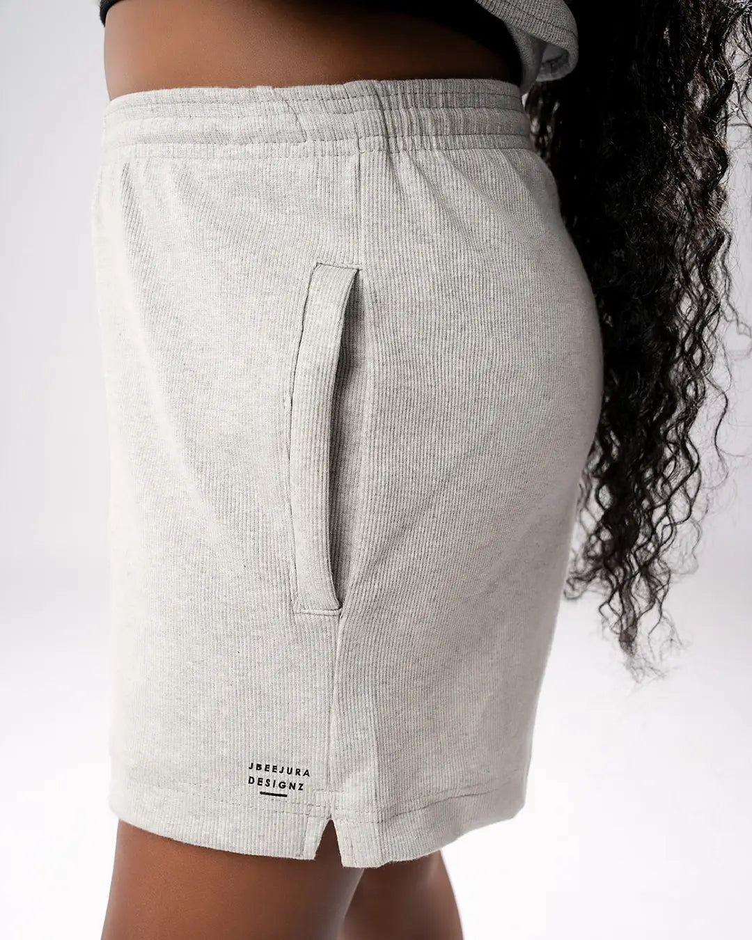 Kids Ribbed Cosy Shorts - Light Grey