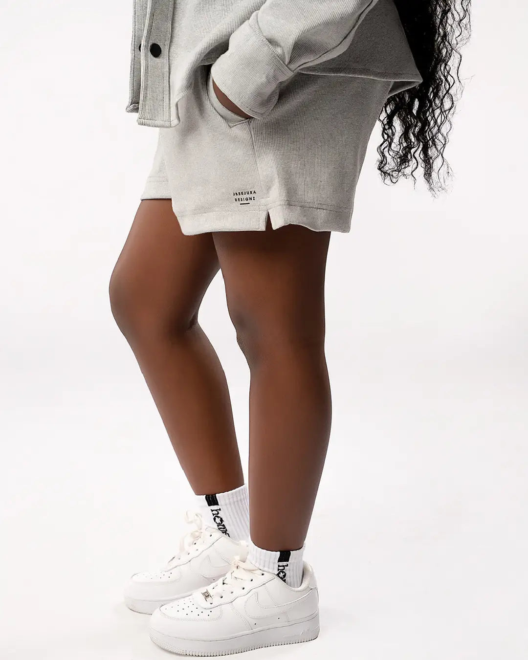 Kids Ribbed Cosy Shorts - Light Grey