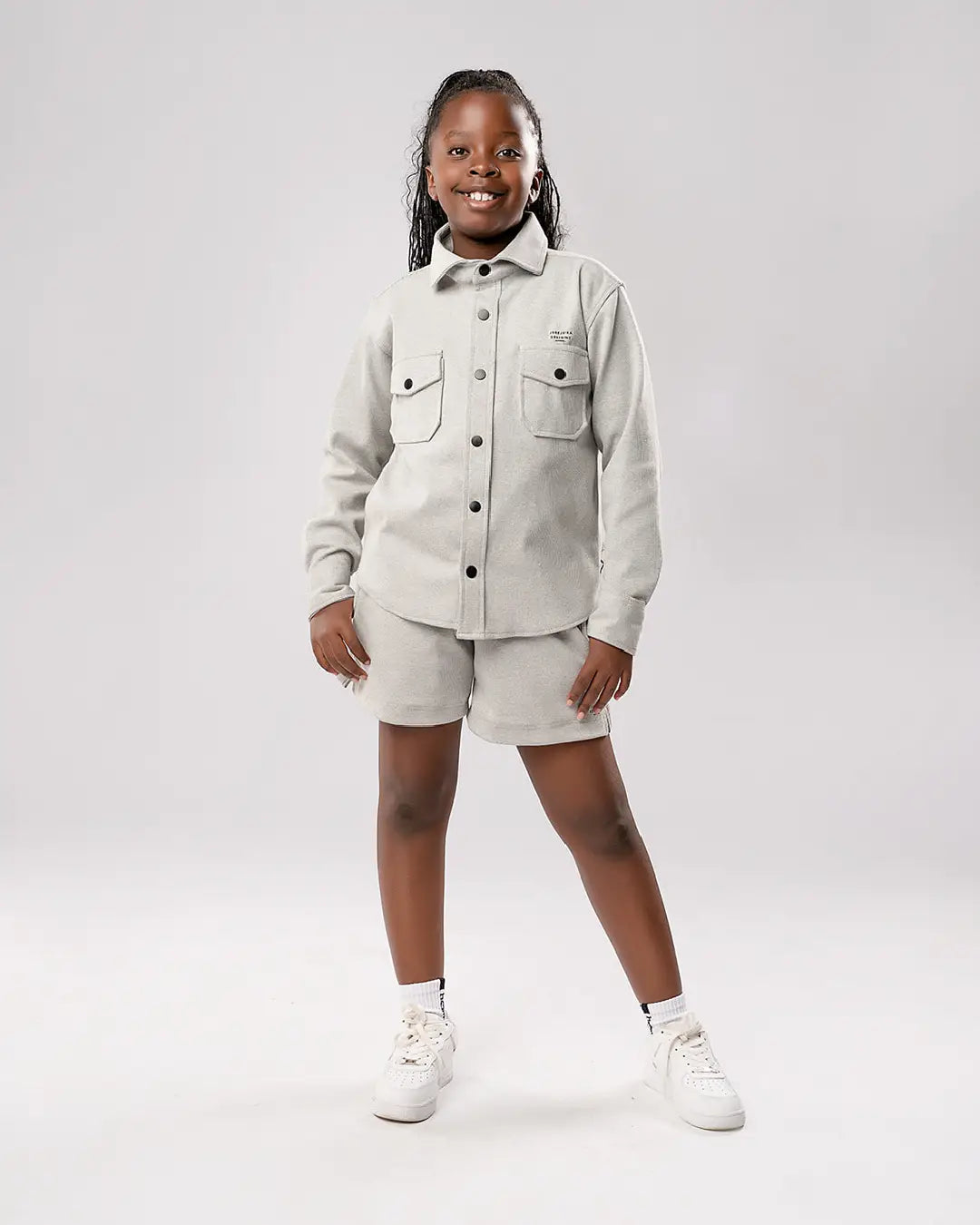 Kids Ribbed Cosy Shorts - Light Grey