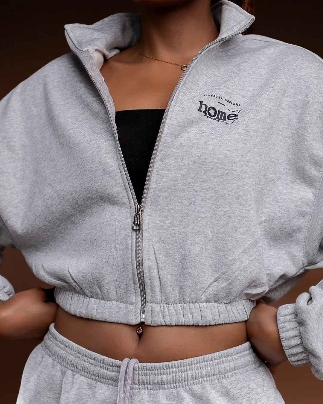 Moda Cropped Zip-Up Sweatshirt Jacket – Light Grey (Heavy Fabric)