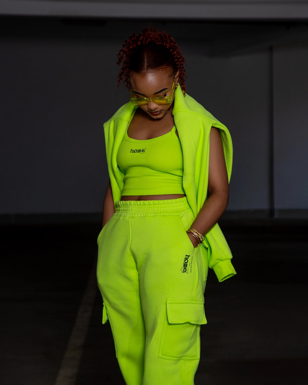 Lime Green Ignite Sweatshirt + Maven Pants + Slim Strap Vest Set