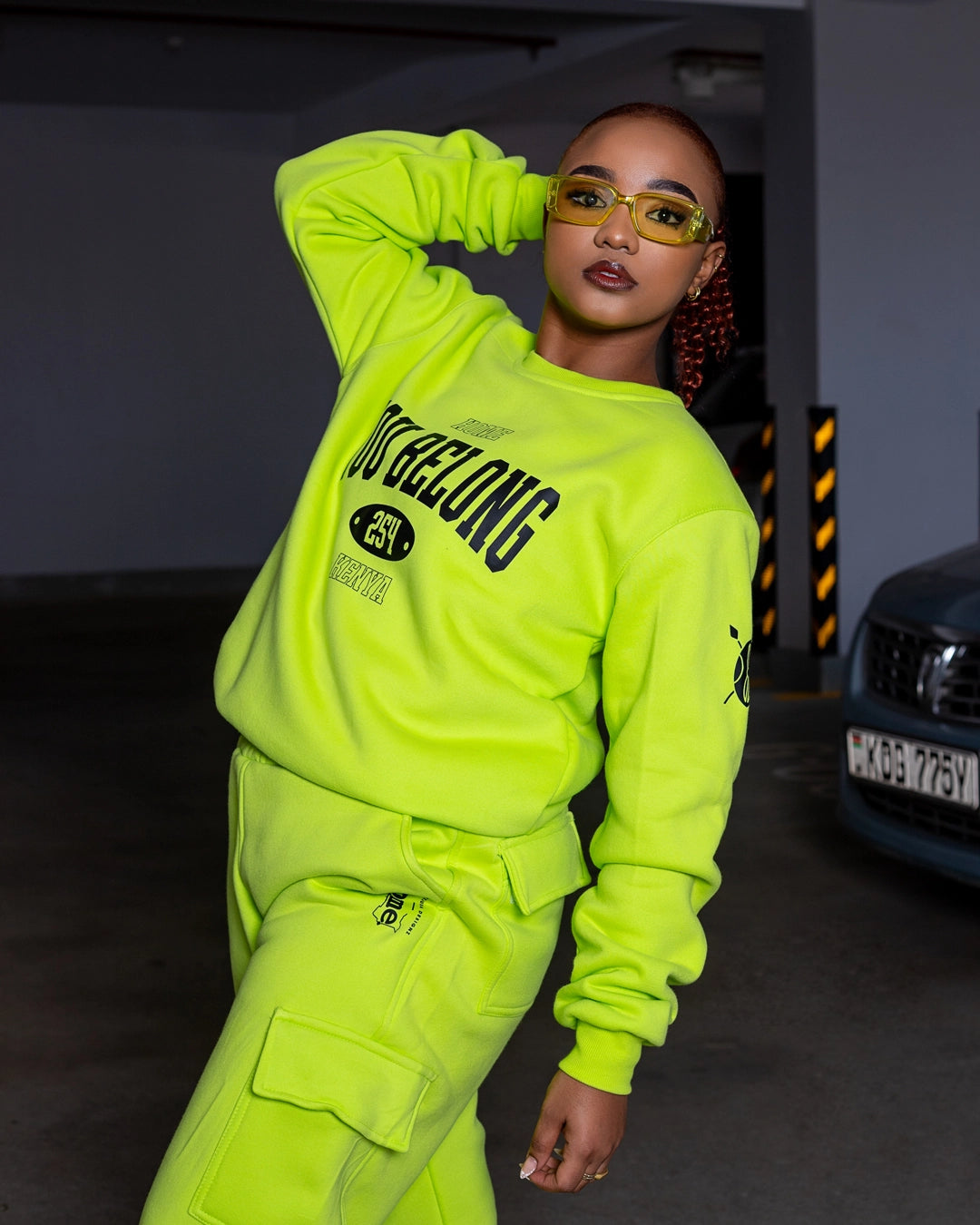 Lime Green Ignite Sweatshirt + Maven Pants + Slim Strap Vest Set