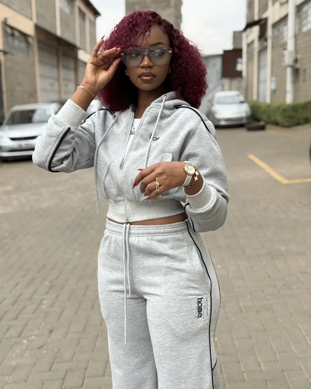 Cherie Crop Zipped Hoodie - Light Grey