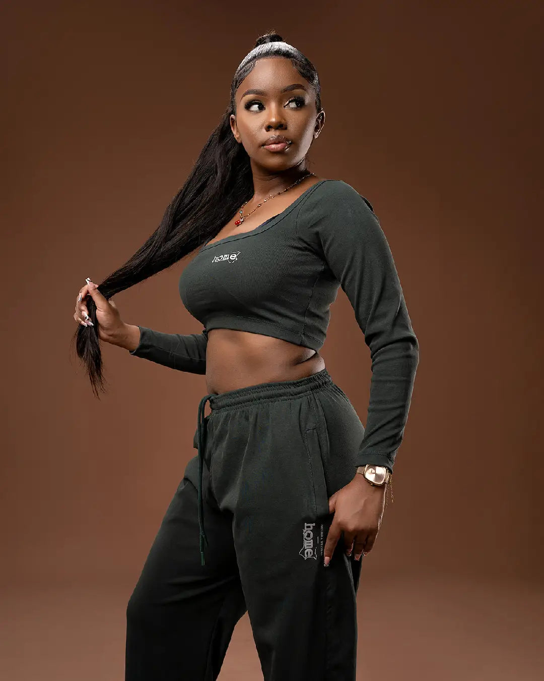 Plush Long Sleeve Top - Forest Green
