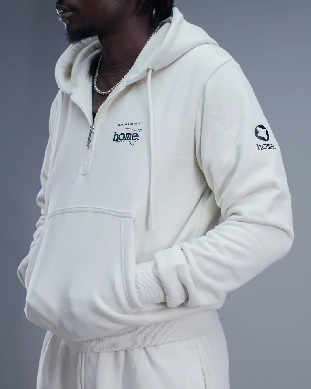Quarter Zip Hoodie - White (Heavy Fabric)