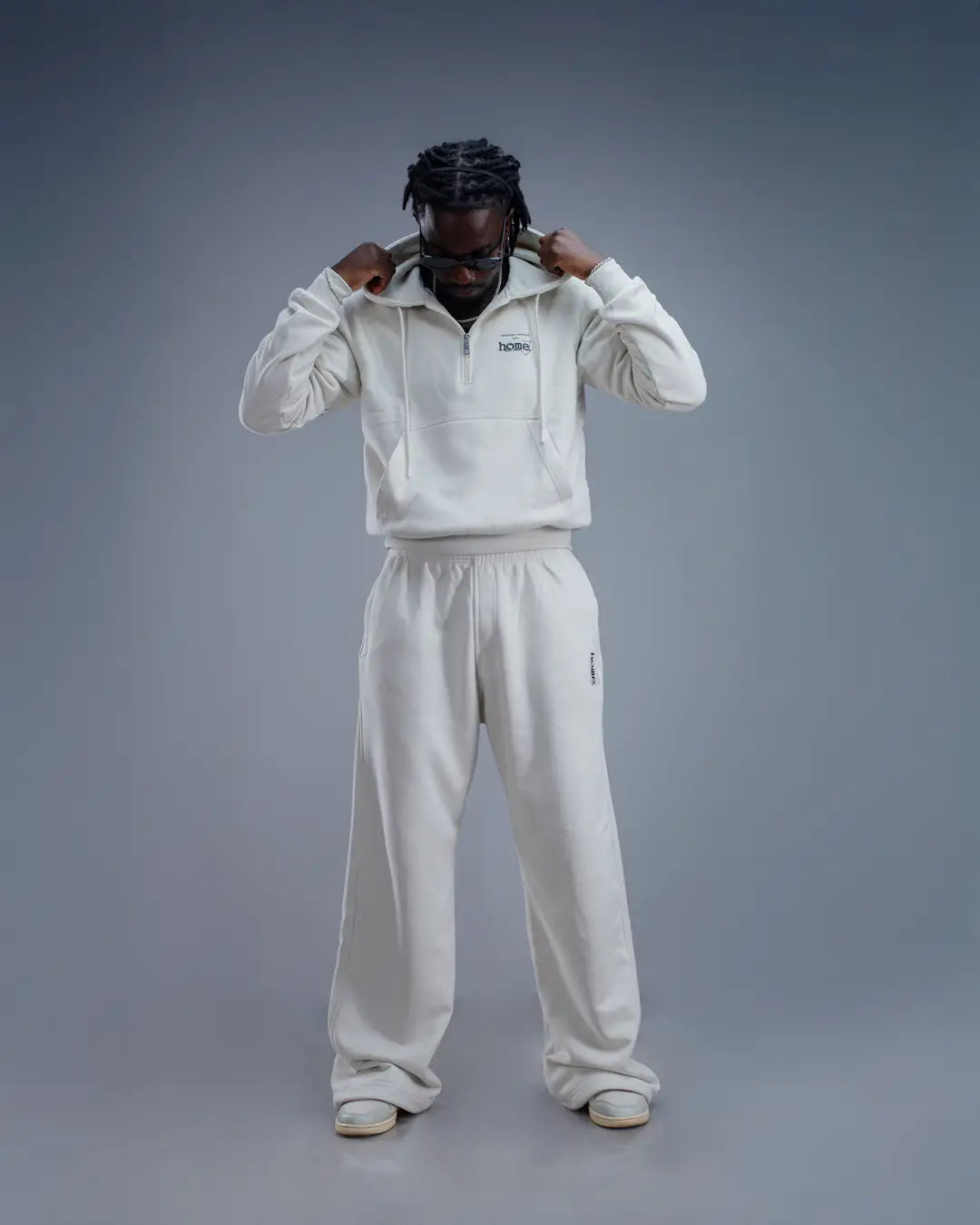 Quarter Zip Hoodie - White (Heavy Fabric)