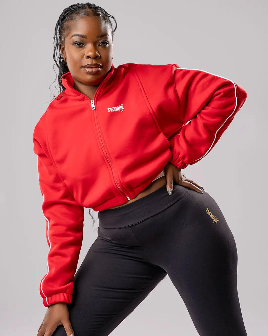 Cherie Moda Cropped Zipped Jacket - Red (Heavy Fabric)