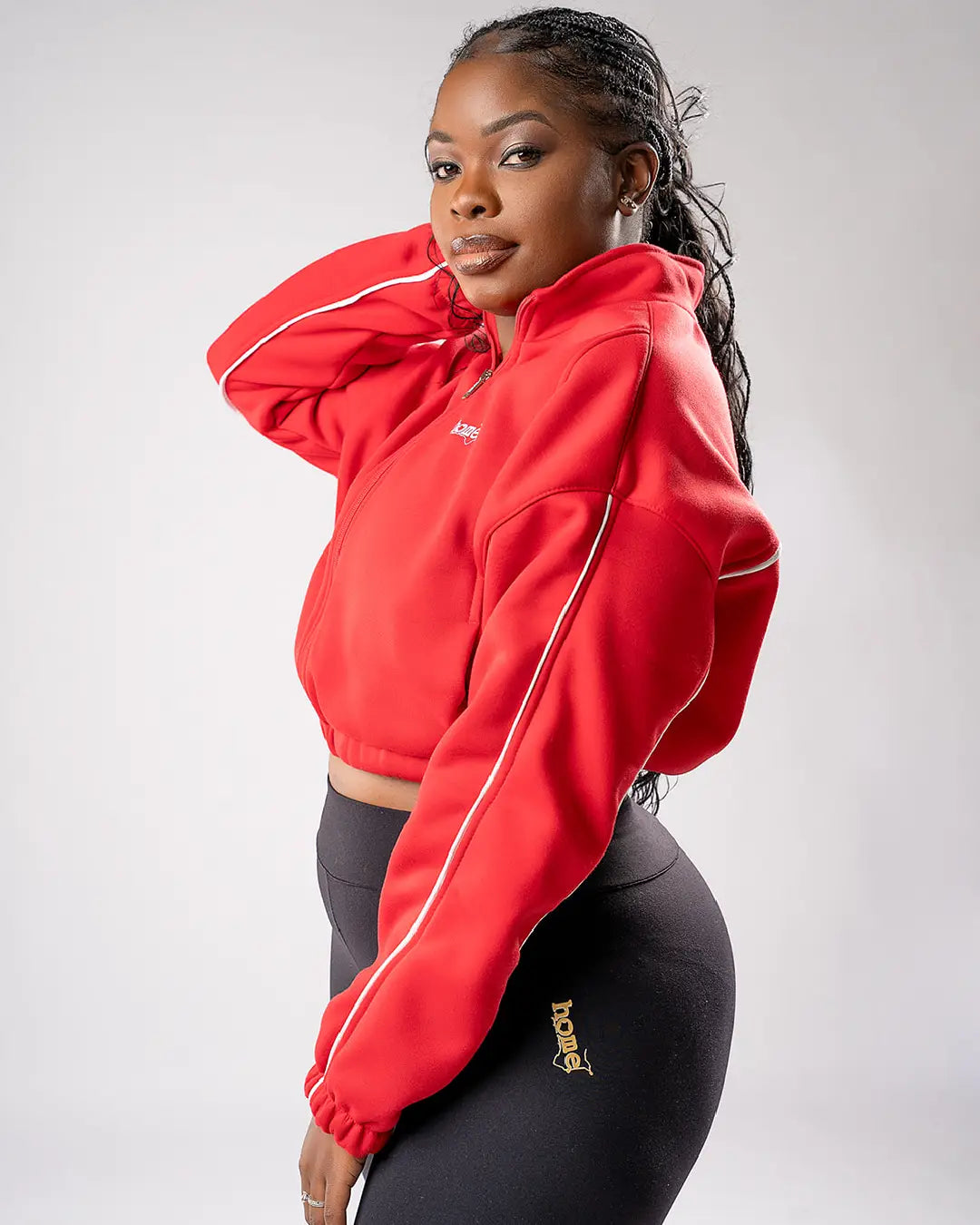 Cherie Moda Cropped Zipped Jacket - Red (Heavy Fabric)