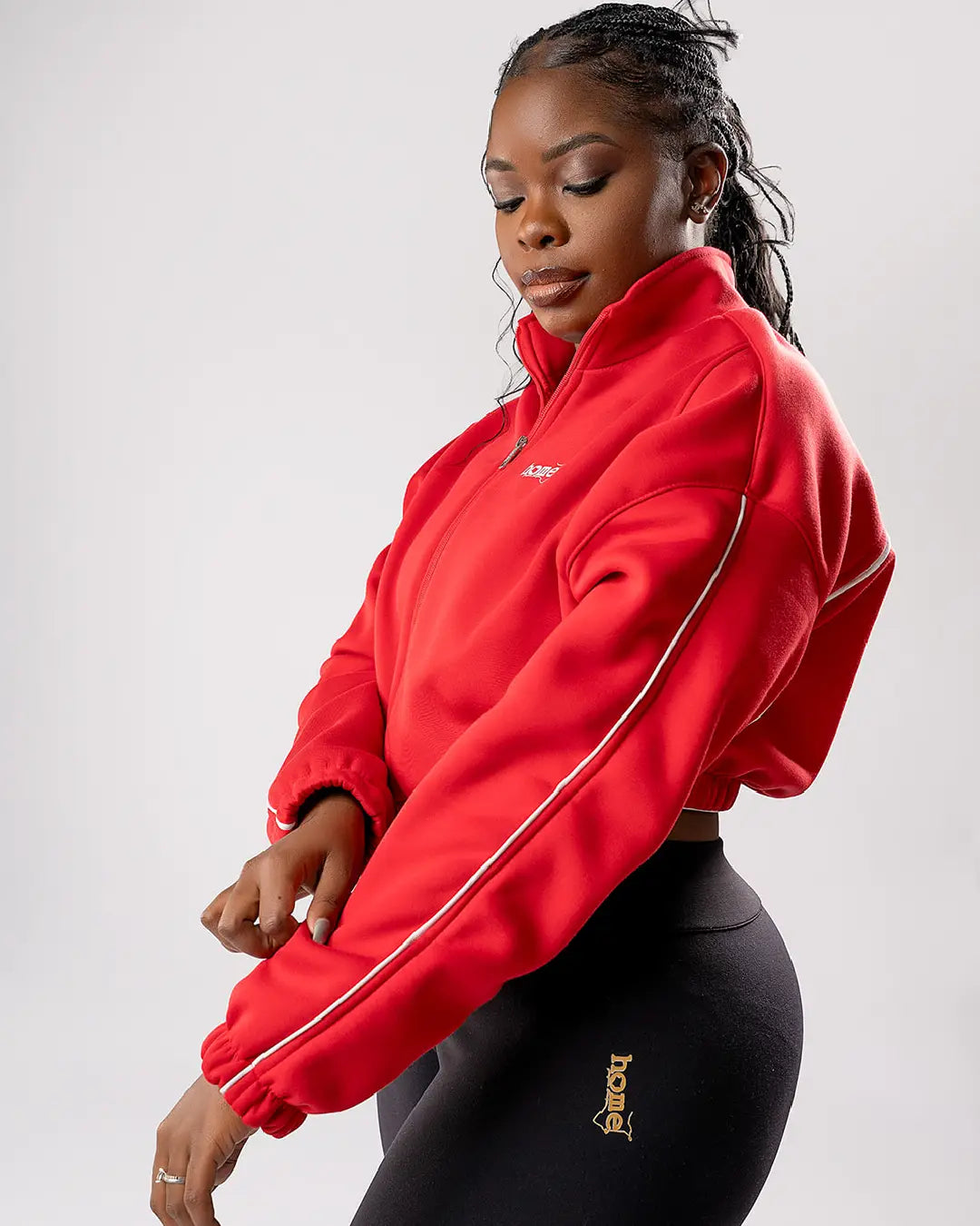 Cherie Moda Cropped Zipped Jacket - Red (Heavy Fabric)