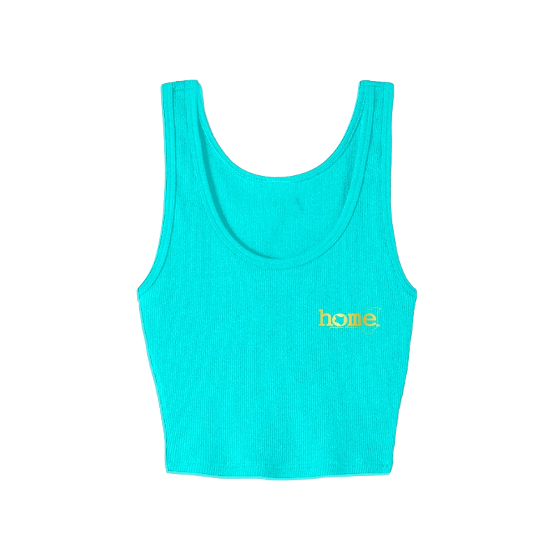home_254 TURQUOISE BLUE MUSHIE VEST TOP WITH A GOLD 3D WORDS PRINT