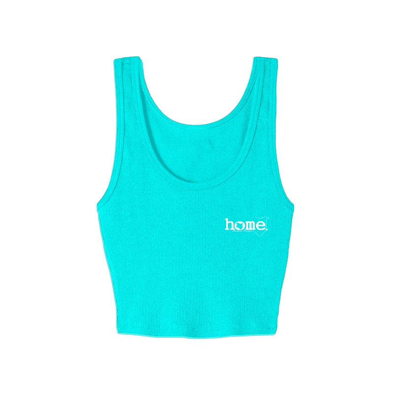 home_254 TURQUOISE BLUE MUSHIE VEST TOP WITH A WHITE 3D WORDS PRINT