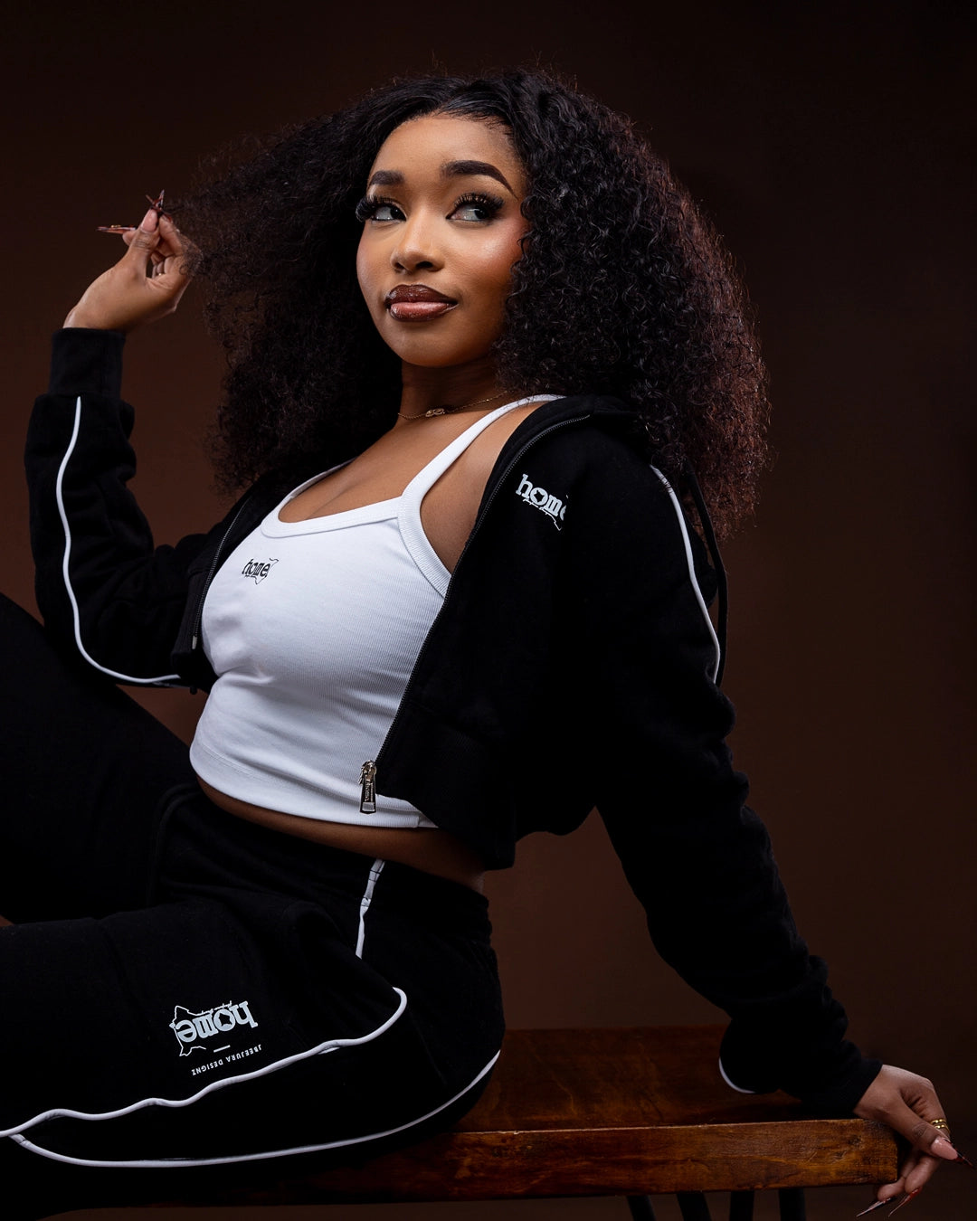 Cherie Crop Zipped Hoodie - Black (NUVETRA™ Fabric)