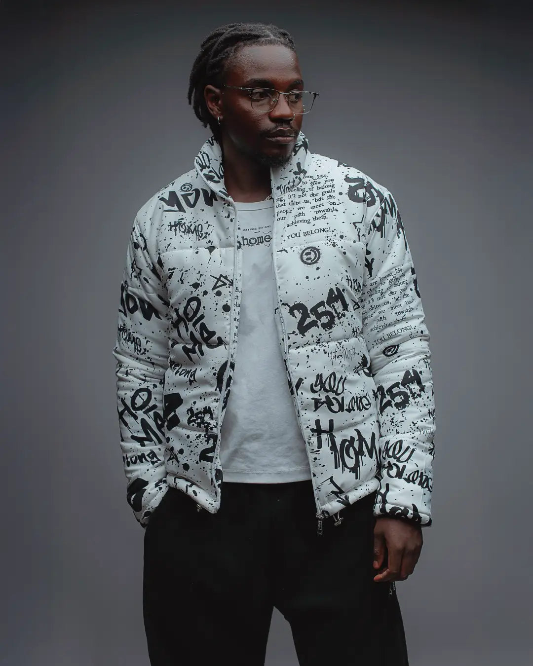 Ink Riot Puffer Jacket - White