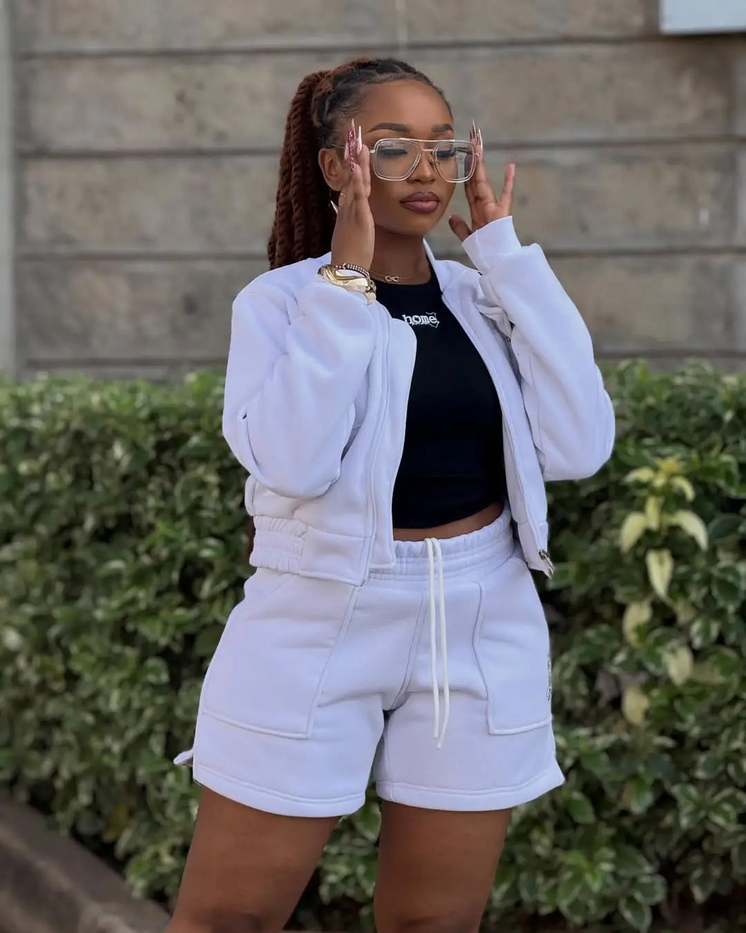 White Kami Jacket + Cora Shorts Matching Set (Nuvetra™ Fabric)