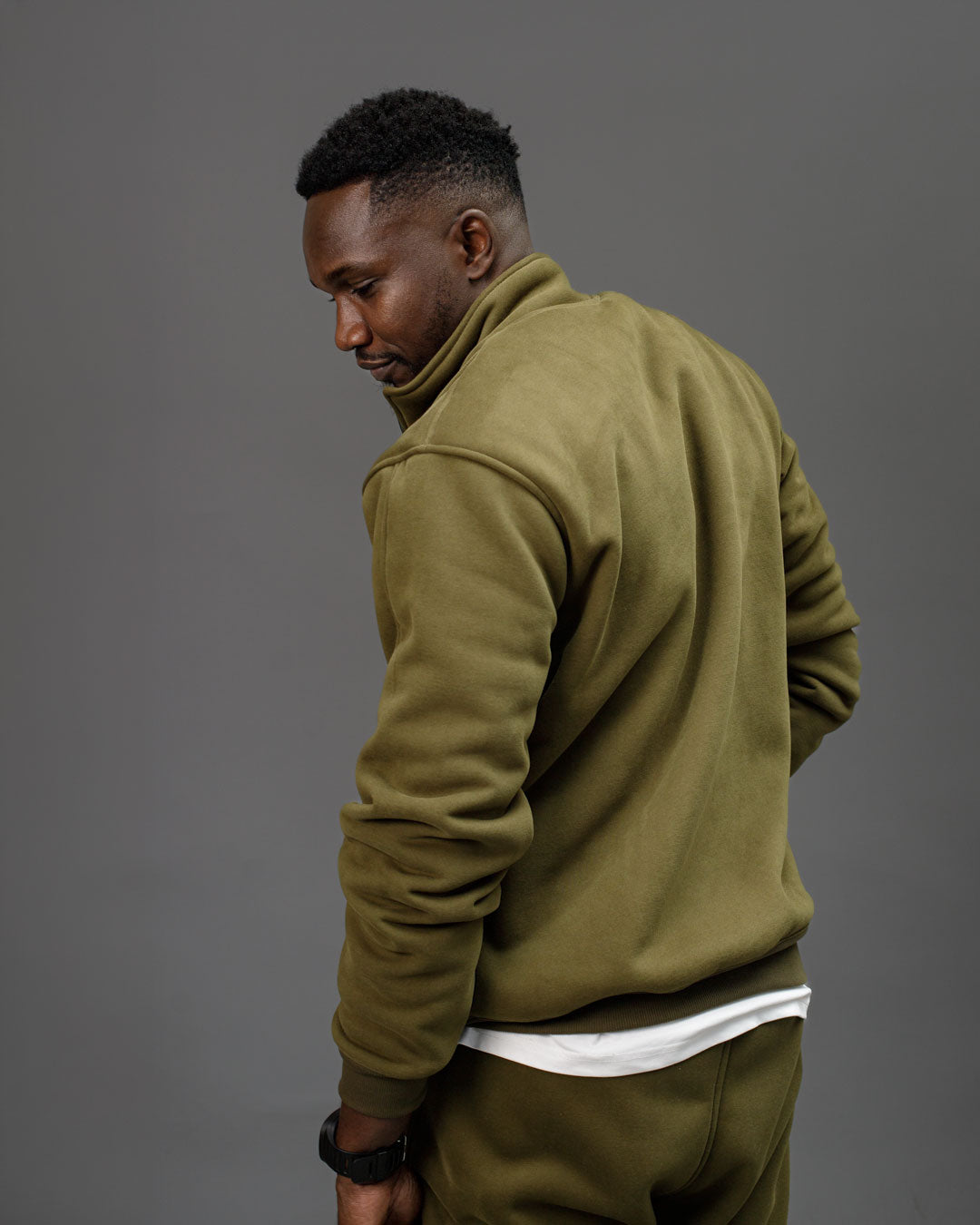 LÛME Mens Quarter Zip Sweater – Army Green