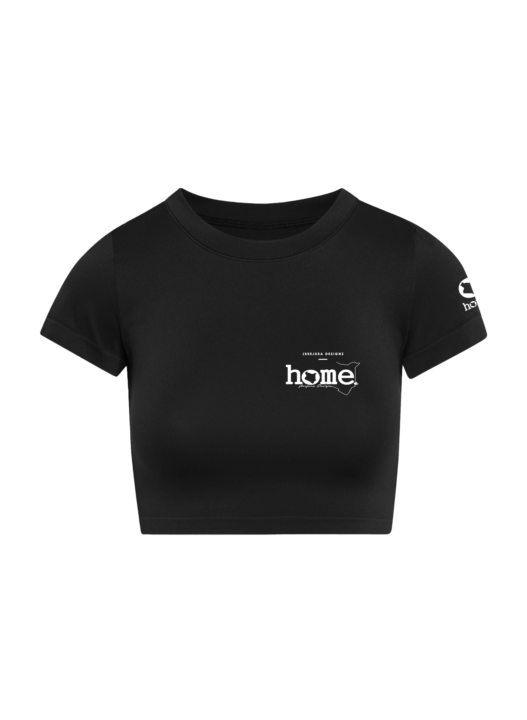 home_254 SHORT SLEEVED BLACK CROPPED ARIA TEE WITH A WHITE 3D WORDS PRINT