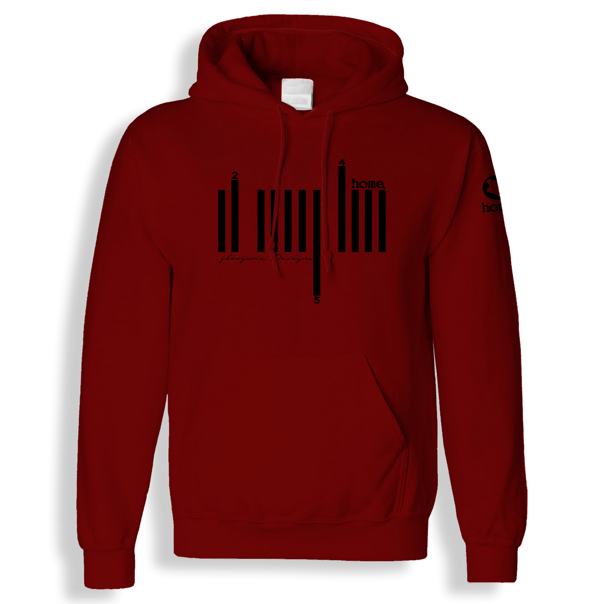 home_254 MAROON RED HOODIE (MID-HEAVY FABRIC) WITH A BLACK BARS PRINT