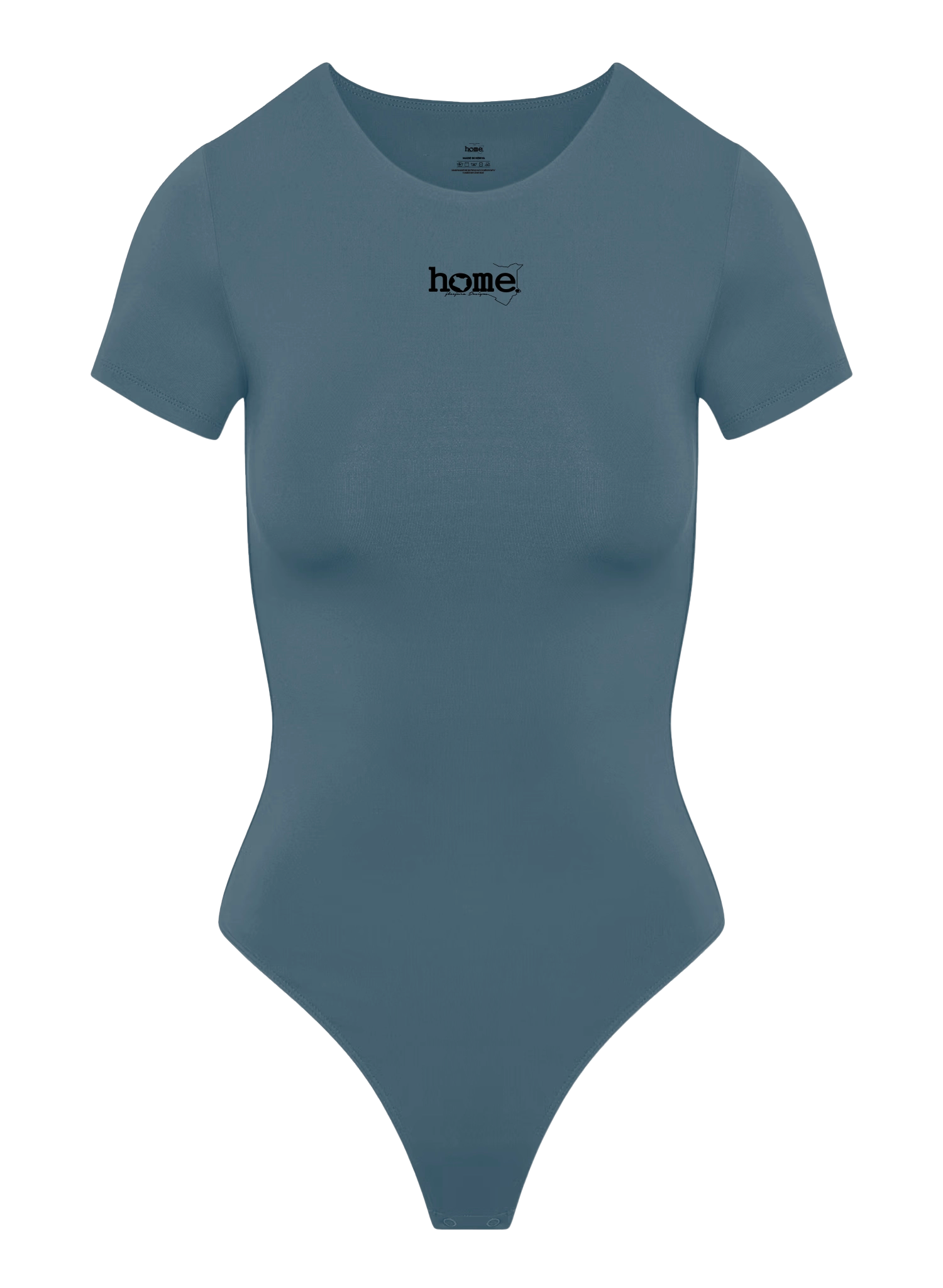 home_254 SCOOP NECK DARK TEAL BODYSUIT (SHORT SLEEVED) WITH A BLACK PRINT