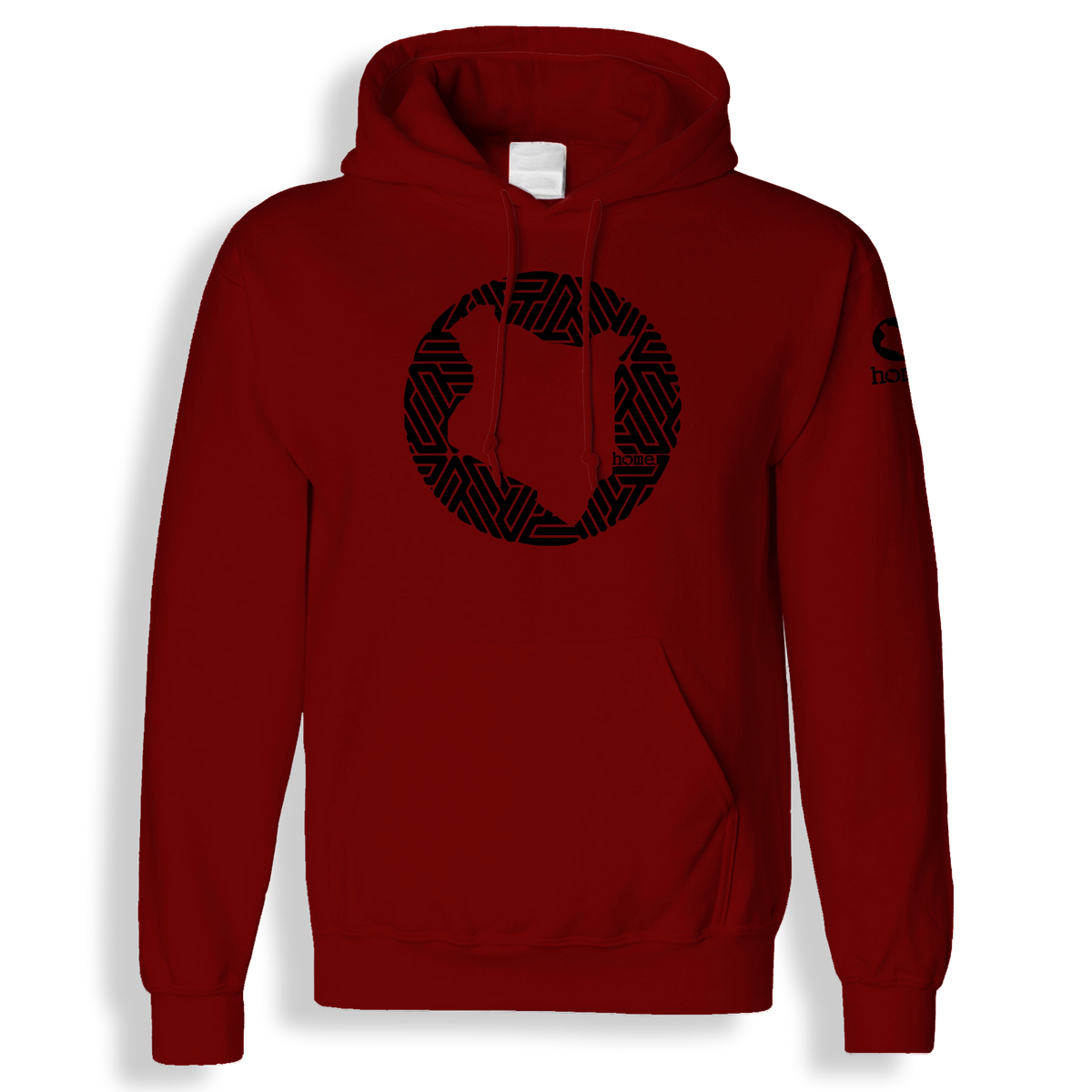 home_254 MAROON RED HOODIE (MID-HEAVY FABRIC) WITH A BLACK MAP PRINT