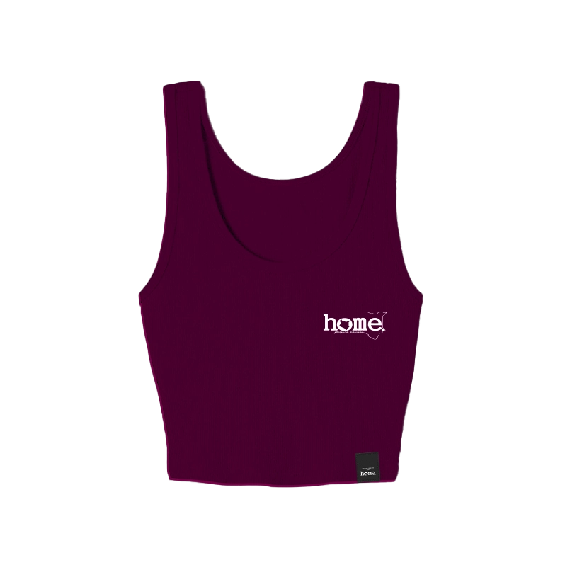 home_254 CLARET MUSHIE VEST TOP WITH A WHITE 3D WORDS PRINT