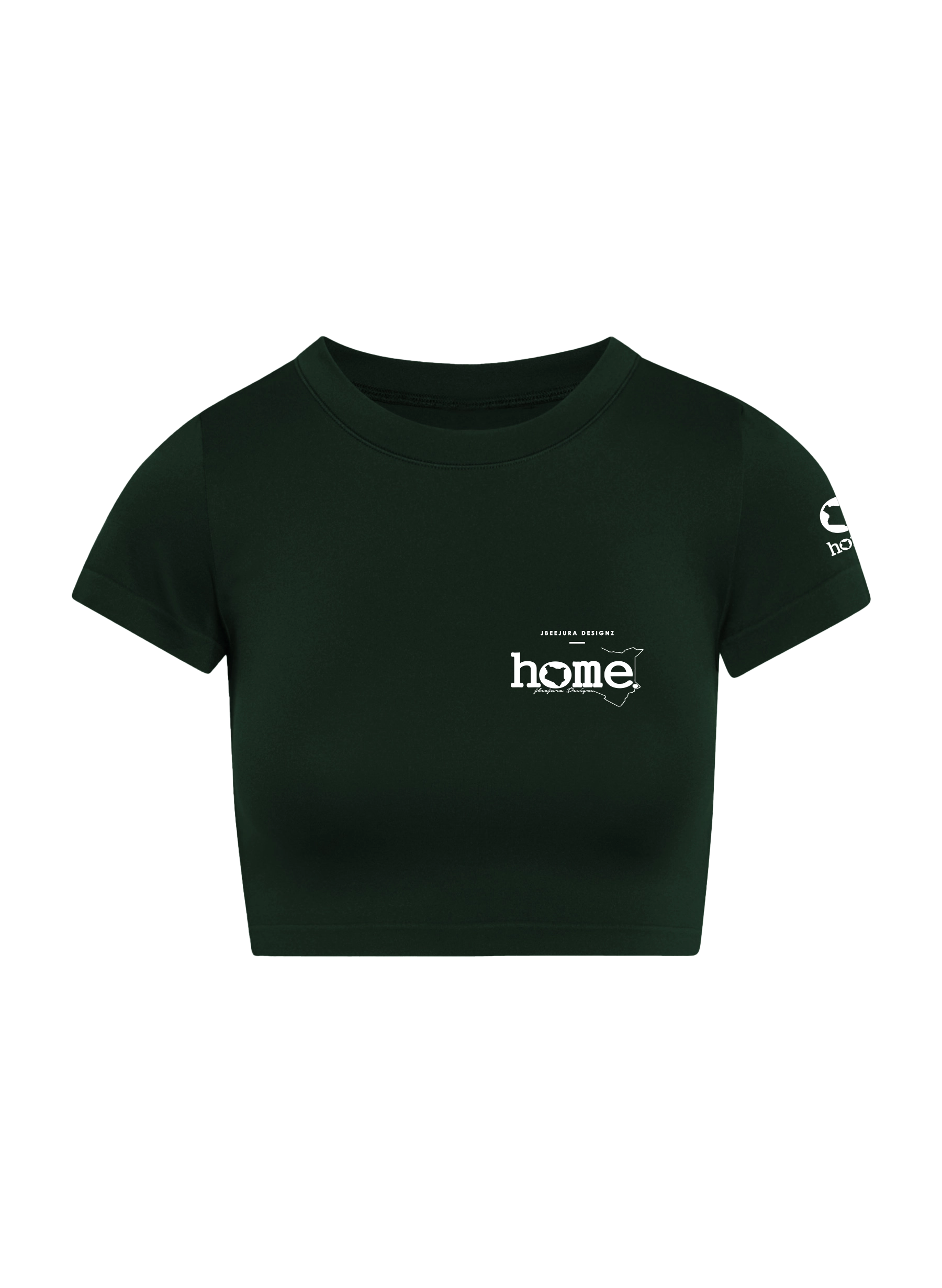 home_254 SHORT SLEEVED FOREST GREEN CROPPED ARIA TEE WITH A WHITE 3D WORDS PRINT