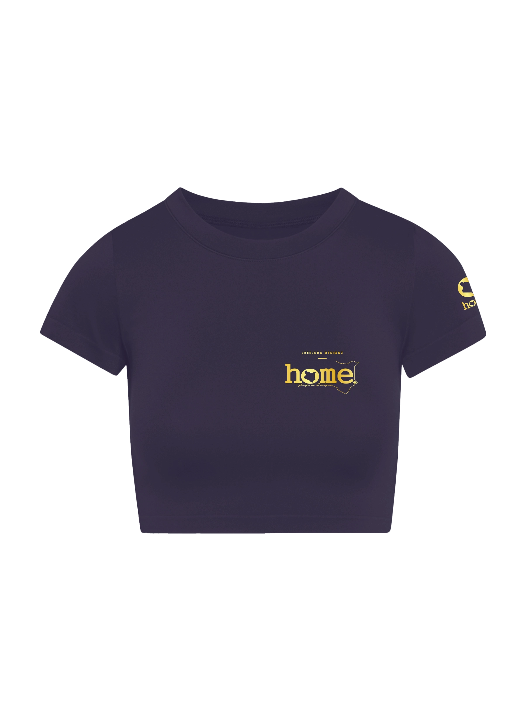 home_254 SHORT SLEEVED RICH PURPLE ARIA TEE WITH A GOLD 3D WORDS PRINT