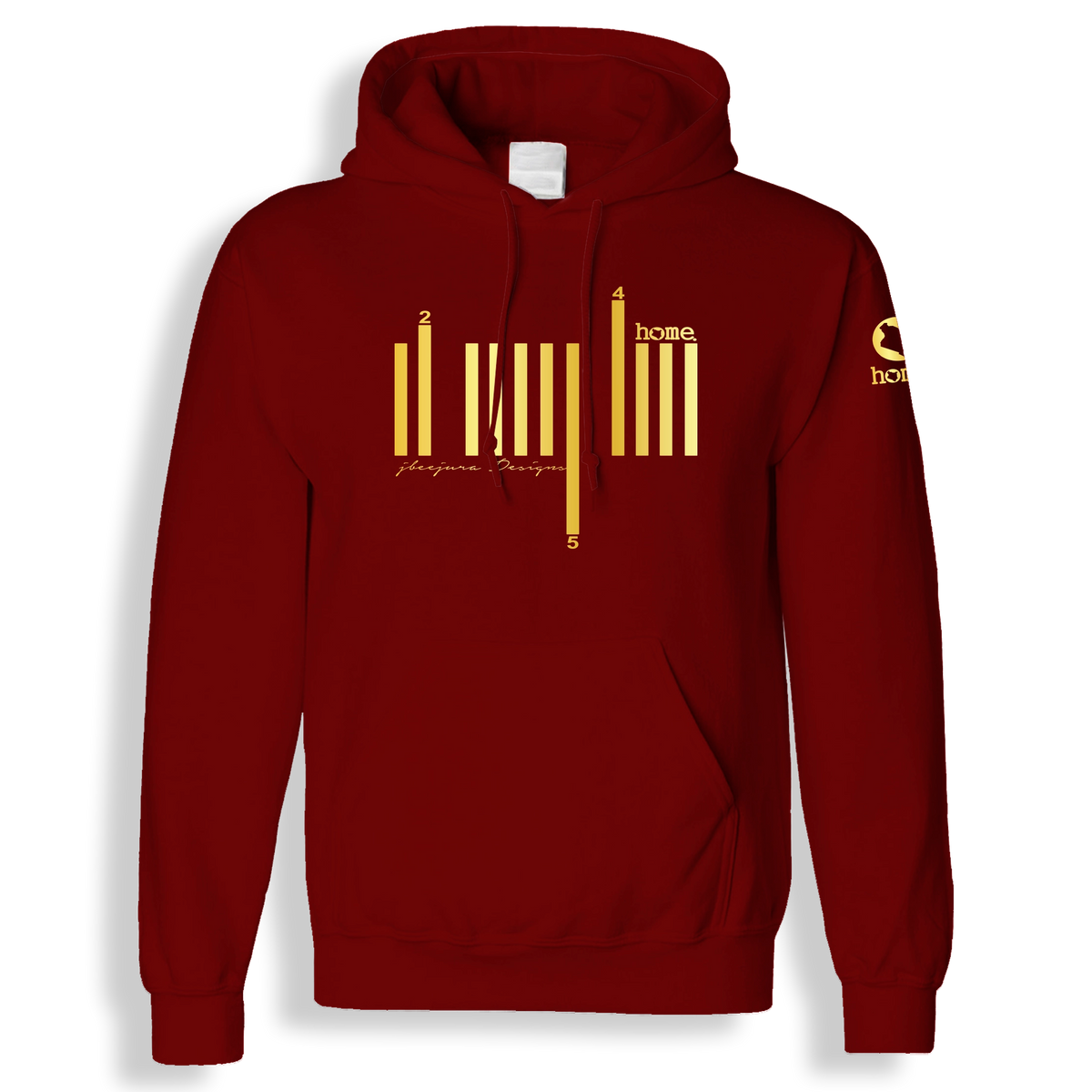 home_254 MAROON RED HOODIE (MID-HEAVY FABRIC) WITH A GOLD BARS PRINT