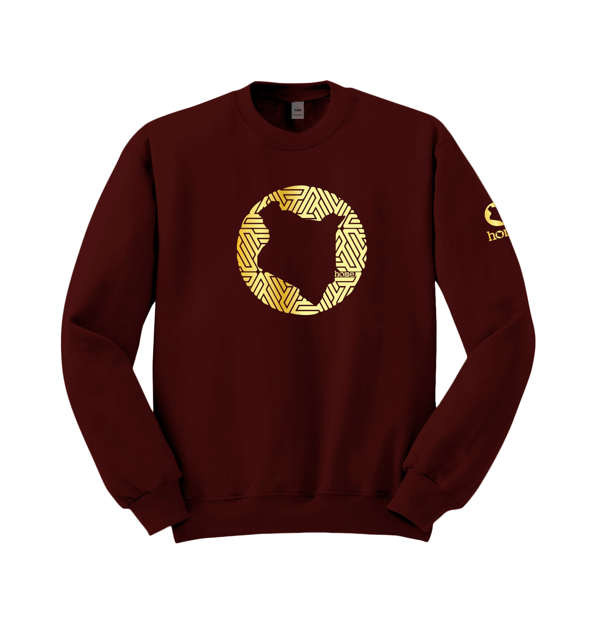 home_254 MAROON SWEATSHIRT (MID-HEAVY FABRIC) WITH A GOLD MAP PRINT
