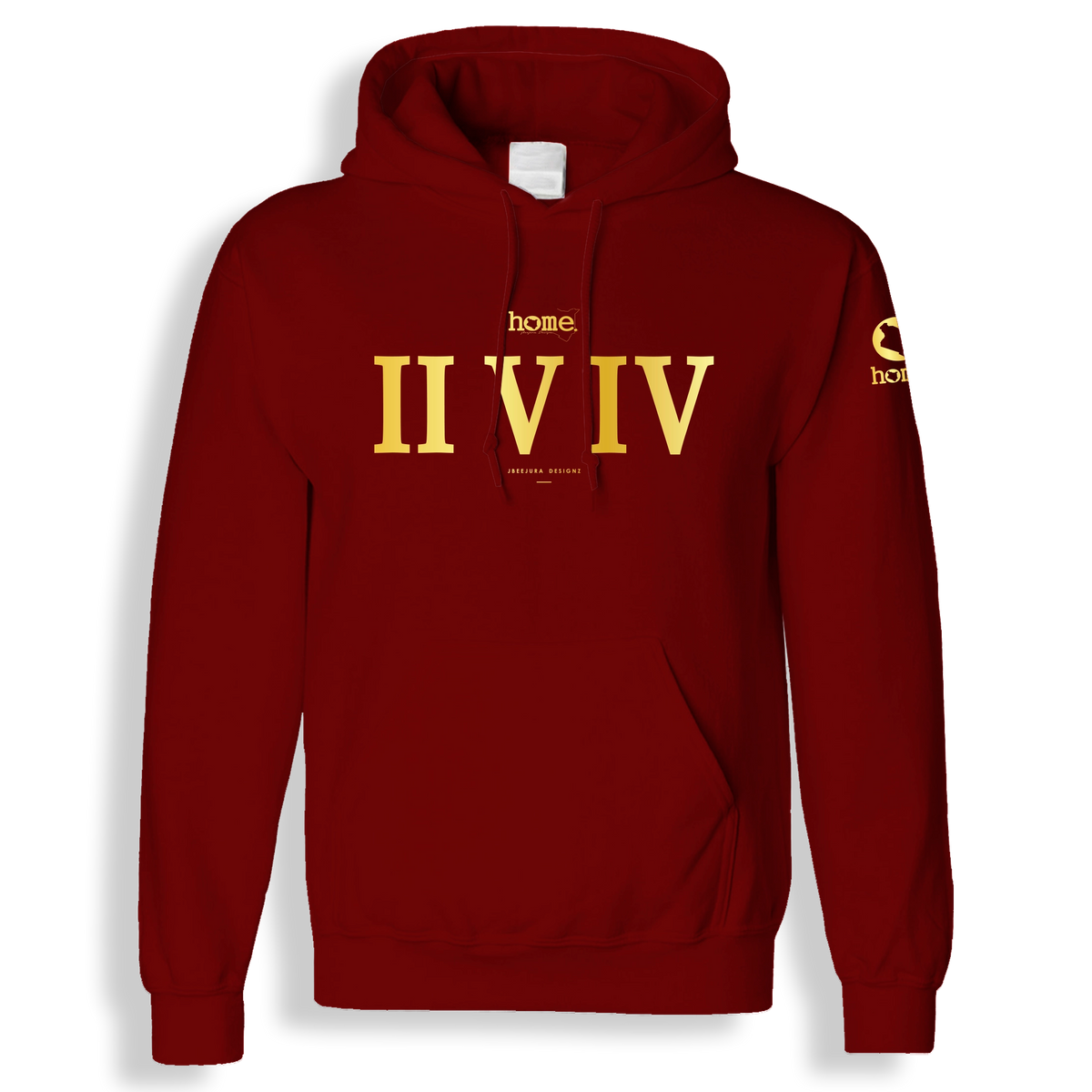 home_254 MAROON RED HOODIE (MID-HEAVY FABRIC) WITH A GOLD ROMAN PRINT