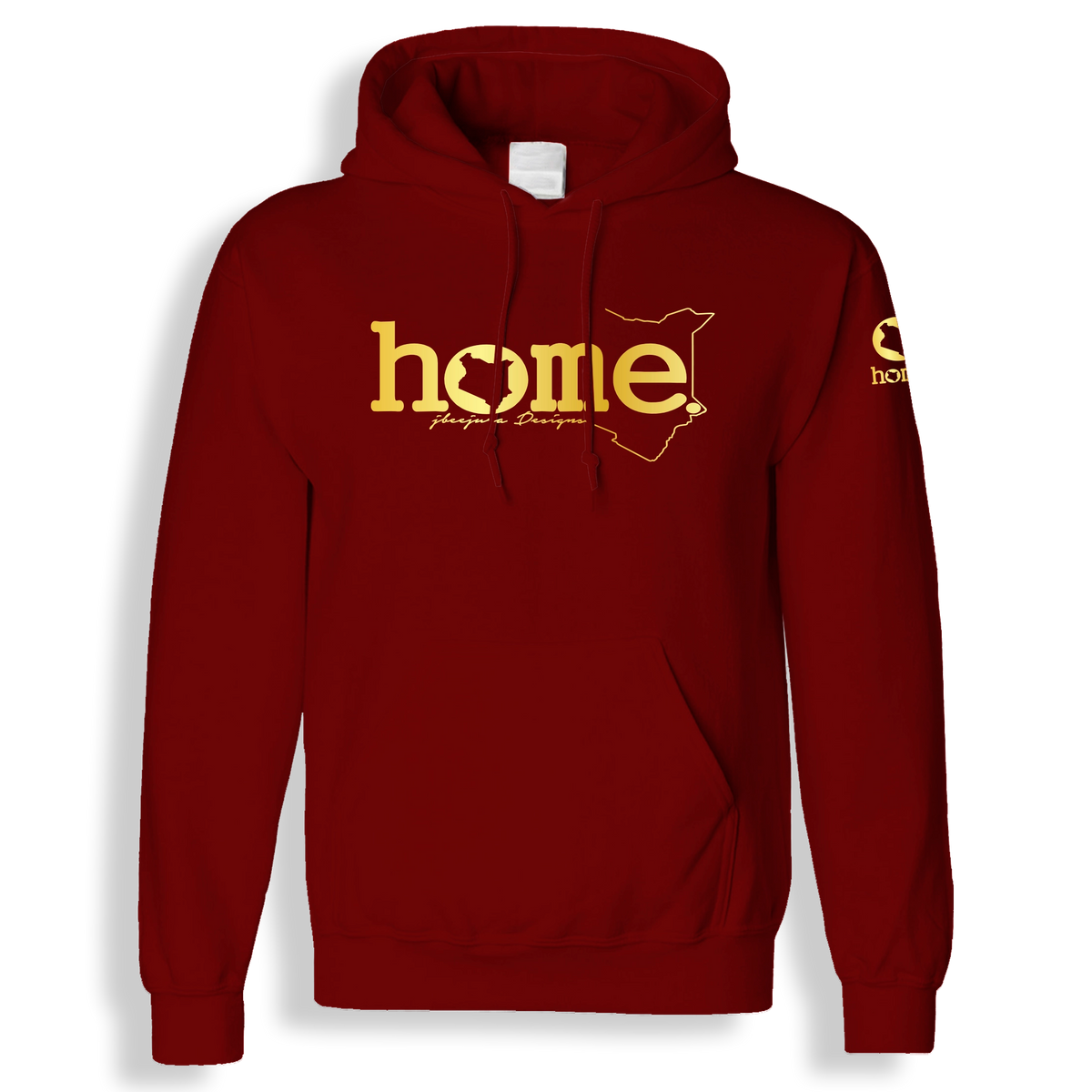 home_254 MAROON RED HOODIE (MID-HEAVY FABRIC) WITH A GOLD WORDS PRINT