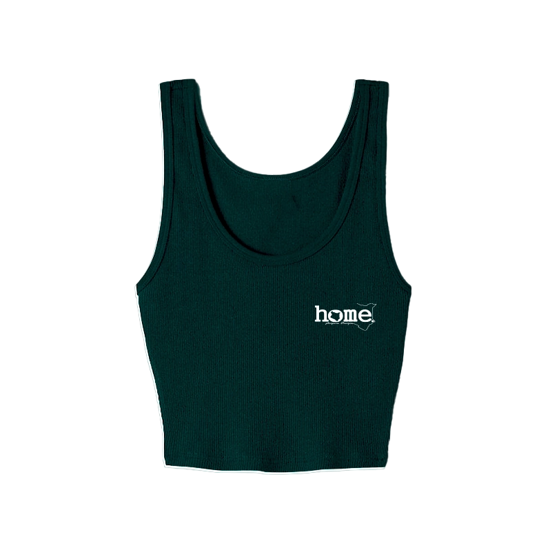 home_254 HUNTER GREEN MUSHIE VEST TOP WITH A WHITE 3D WORDS PRINT