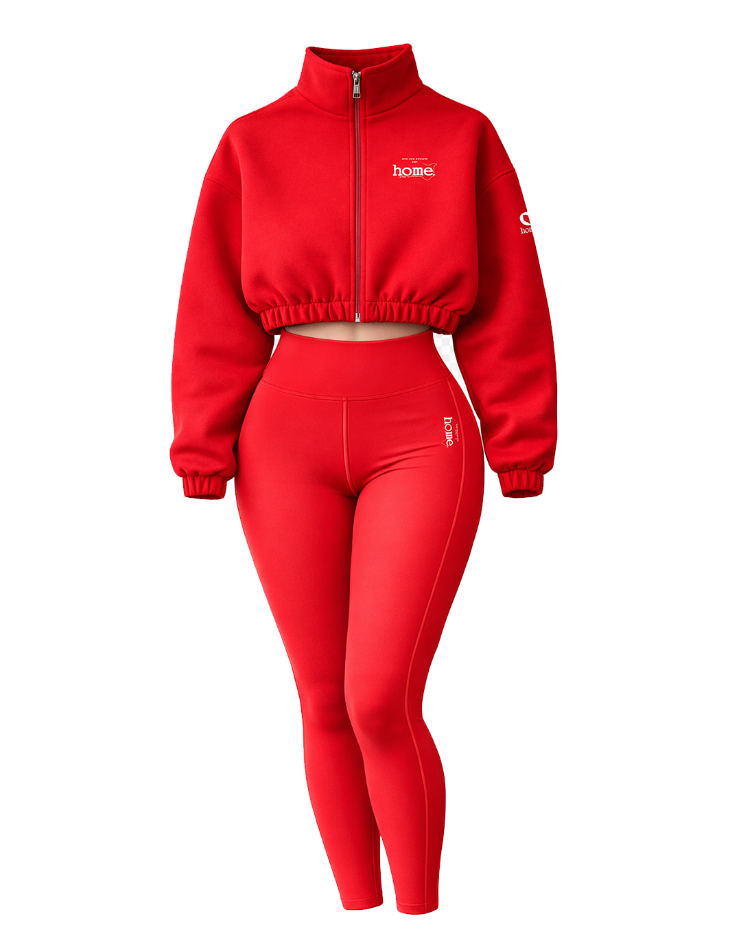 Red Moda Cropped Zip-Up Sweatshirt + Cheeky Hi-Rise Leggings Set