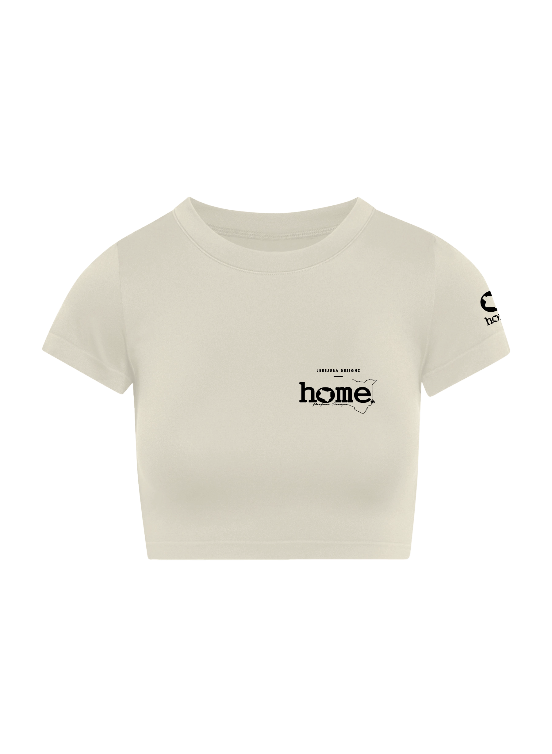 home_254 SHORT SLEEVED NUDE CROPPED ARIA TEE WITH A BLACK 3D WORDS PRINT