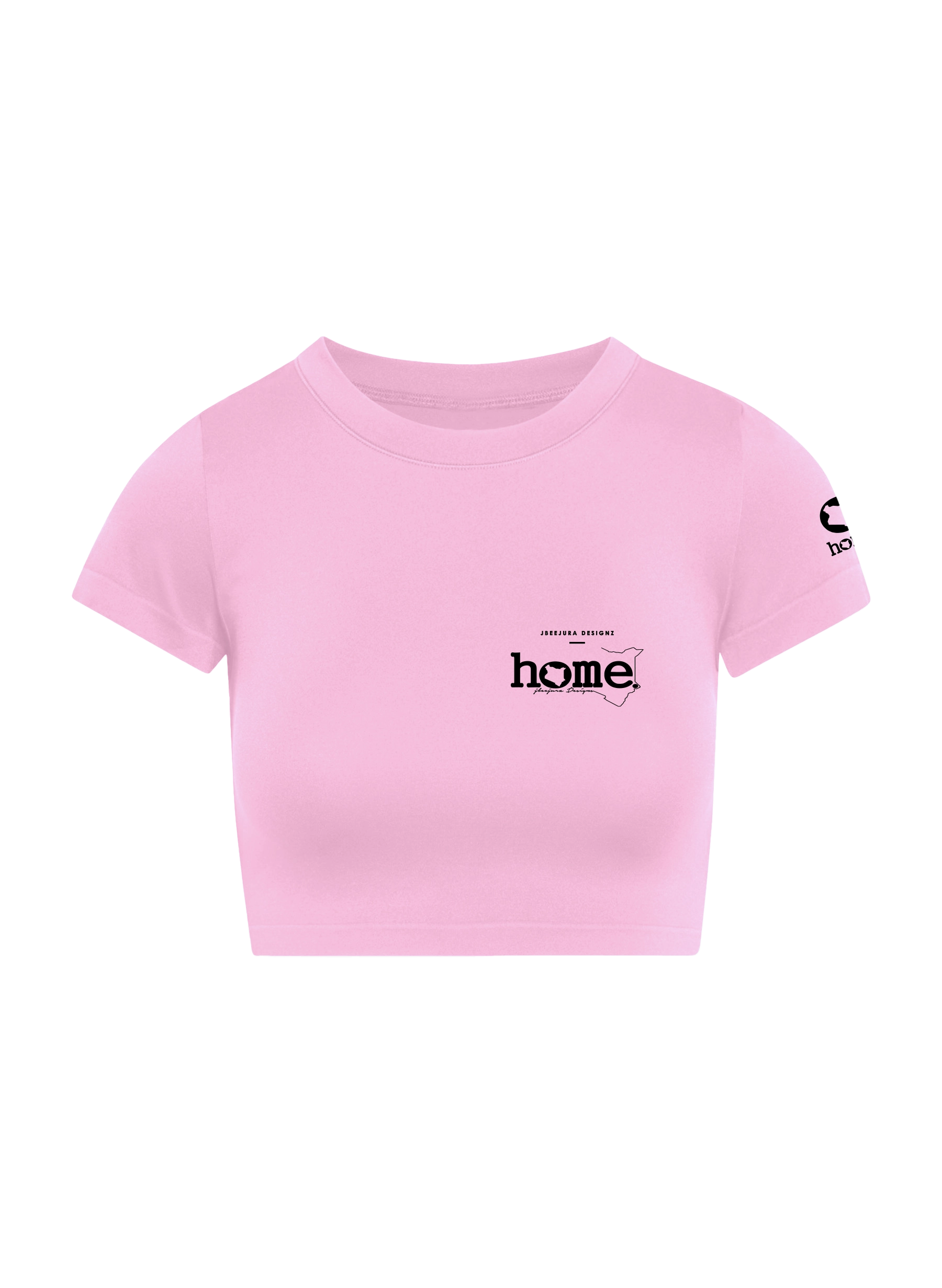 home_254 SHORT SLEEVED PINK CROPPED ARIA TEE WITH A BLACK 3D WORDS PRINT