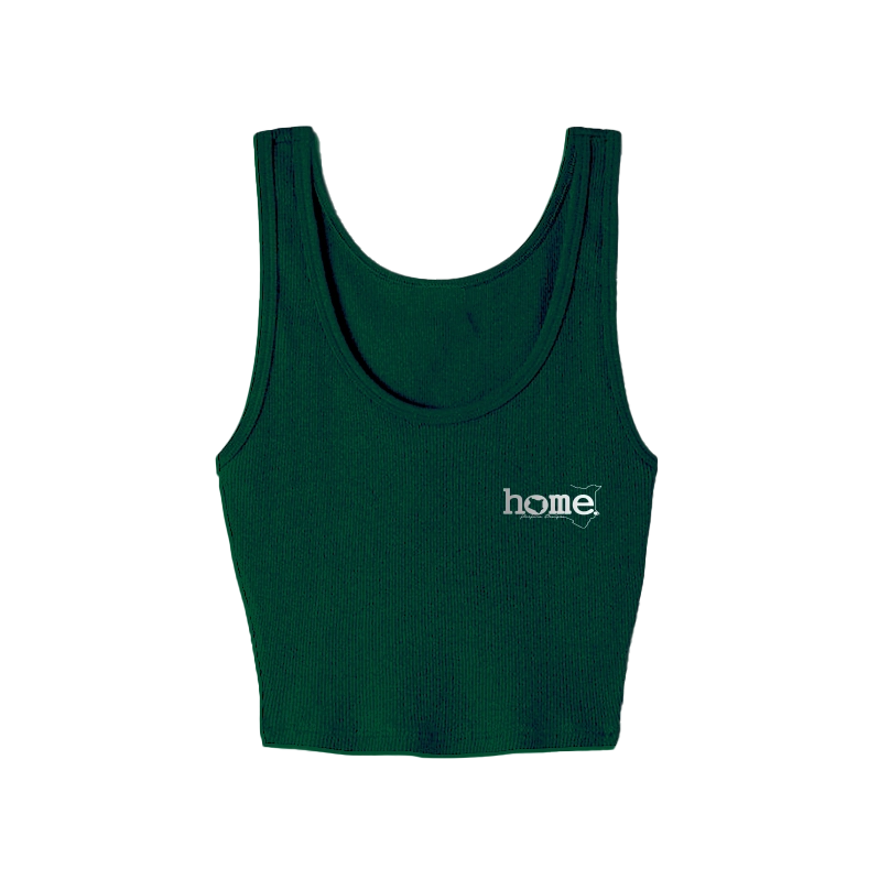 home_254 RICH GREEN MUSHIE VEST TOP WITH A SILVER 3D WORDS PRINT